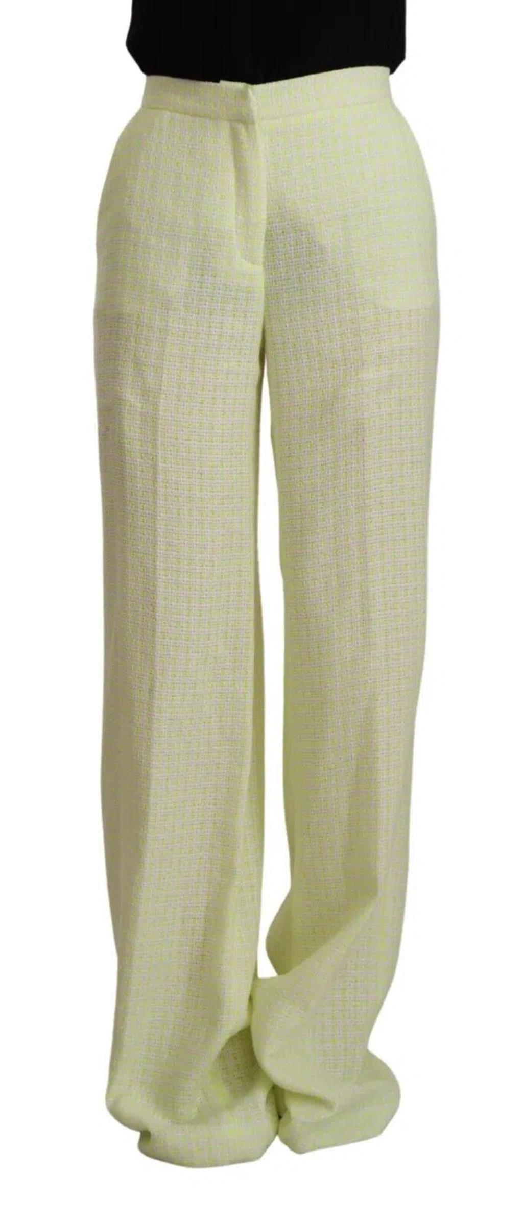 MSGM Yellow Green Cotton High Waist Straight Long Pants Product Image