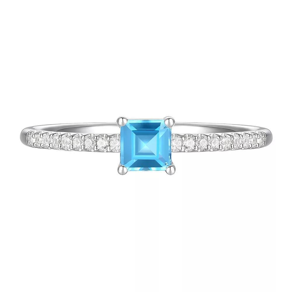 Sterling Silver Blue Topaz, Lab-Created White Sapphire Solitaire Ring, Women's, Size: 7 Product Image