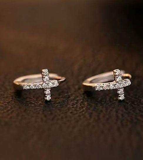 Cross Rhinestone Alloy Huggie Earring Product Image