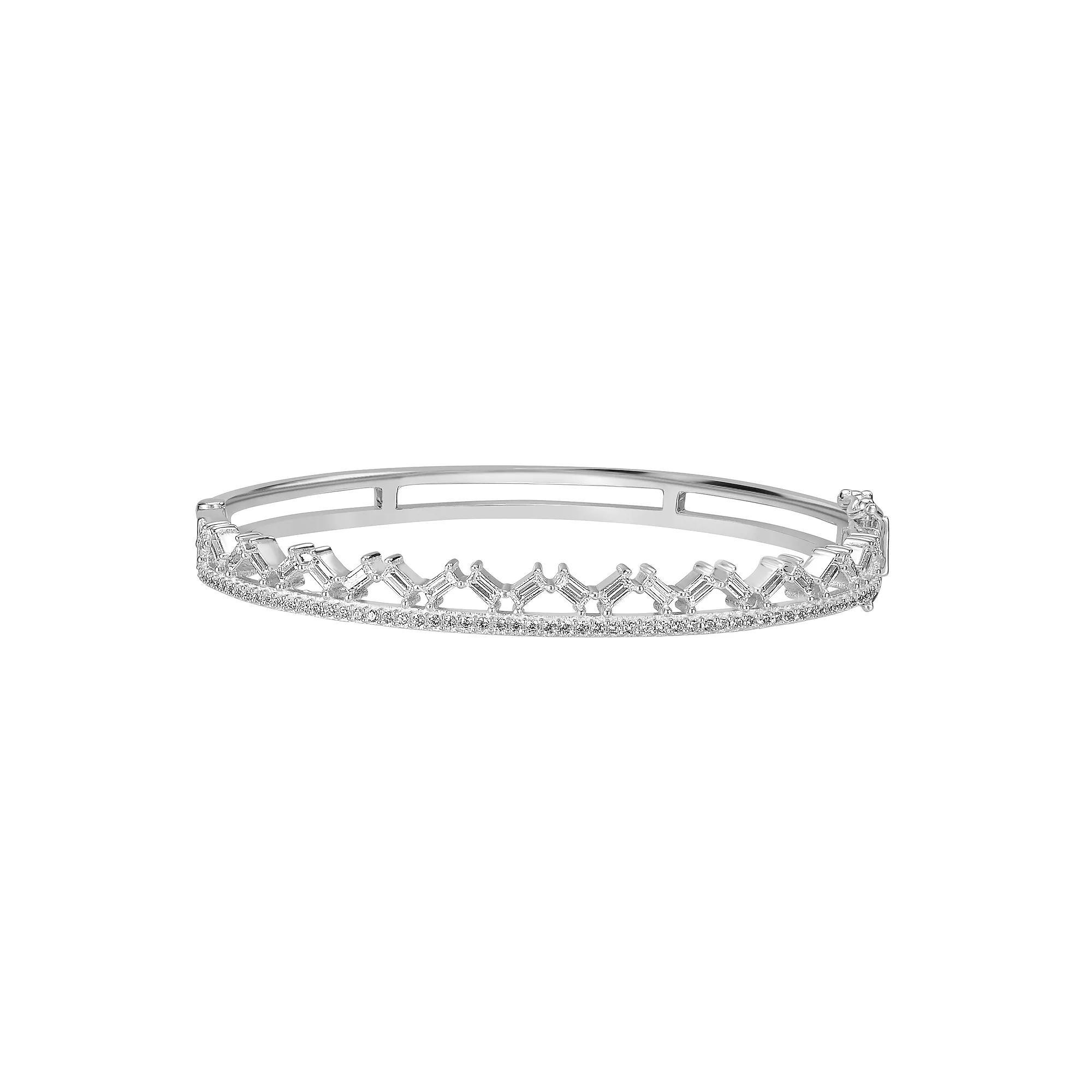 Judy Crowell Sterling Silver Baguette CZ Two Row Bangle Bracelet, Women's Product Image