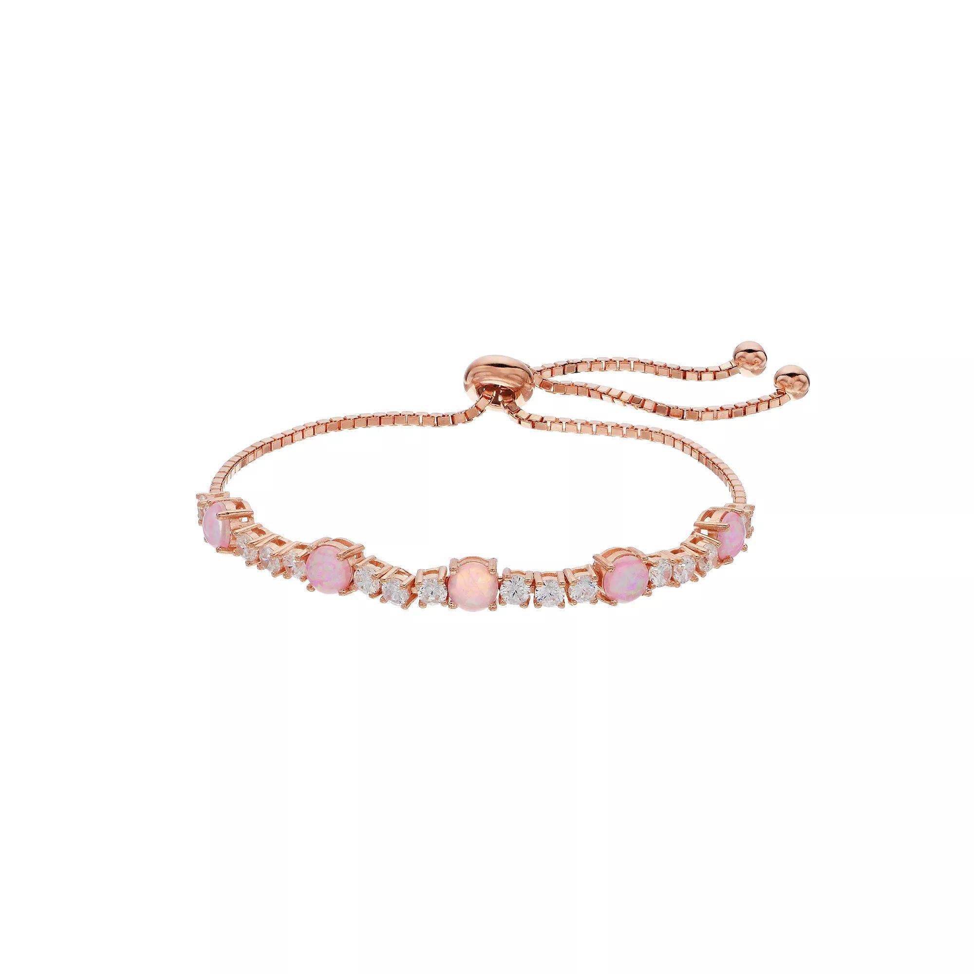 14k Rose Gold Over Silver Lab-Created Pink Opal Bolo Bracelet, Women's Product Image