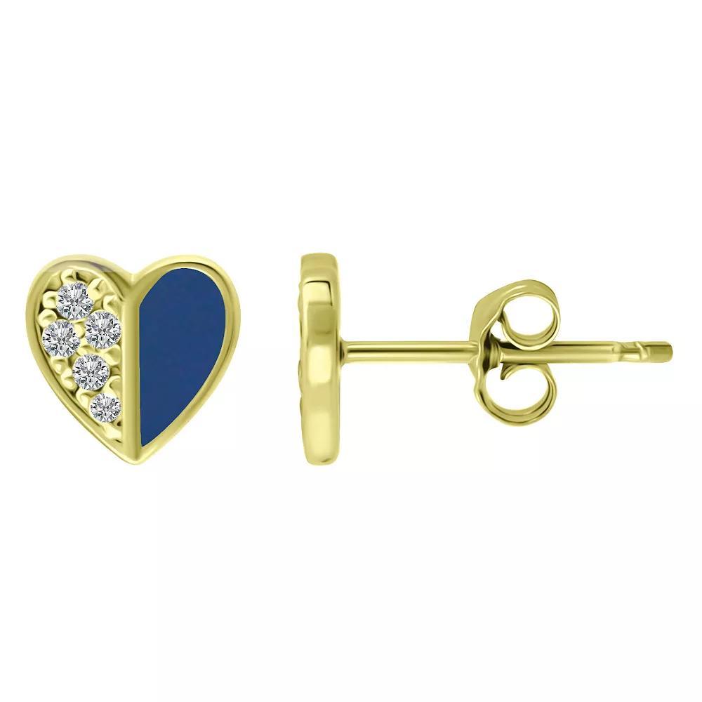 Aleure Precioso Sterling Silver Enamel & Cubic Zirconia Heart Stud Earrings, Women's, Light Blue Product Image