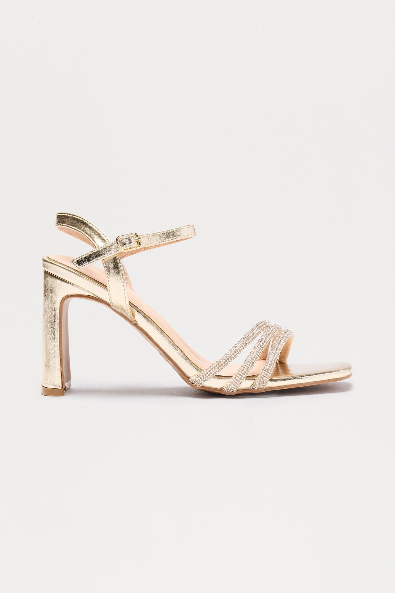 Vira Rhinestone Ankle Strap Heels - Gold Product Image