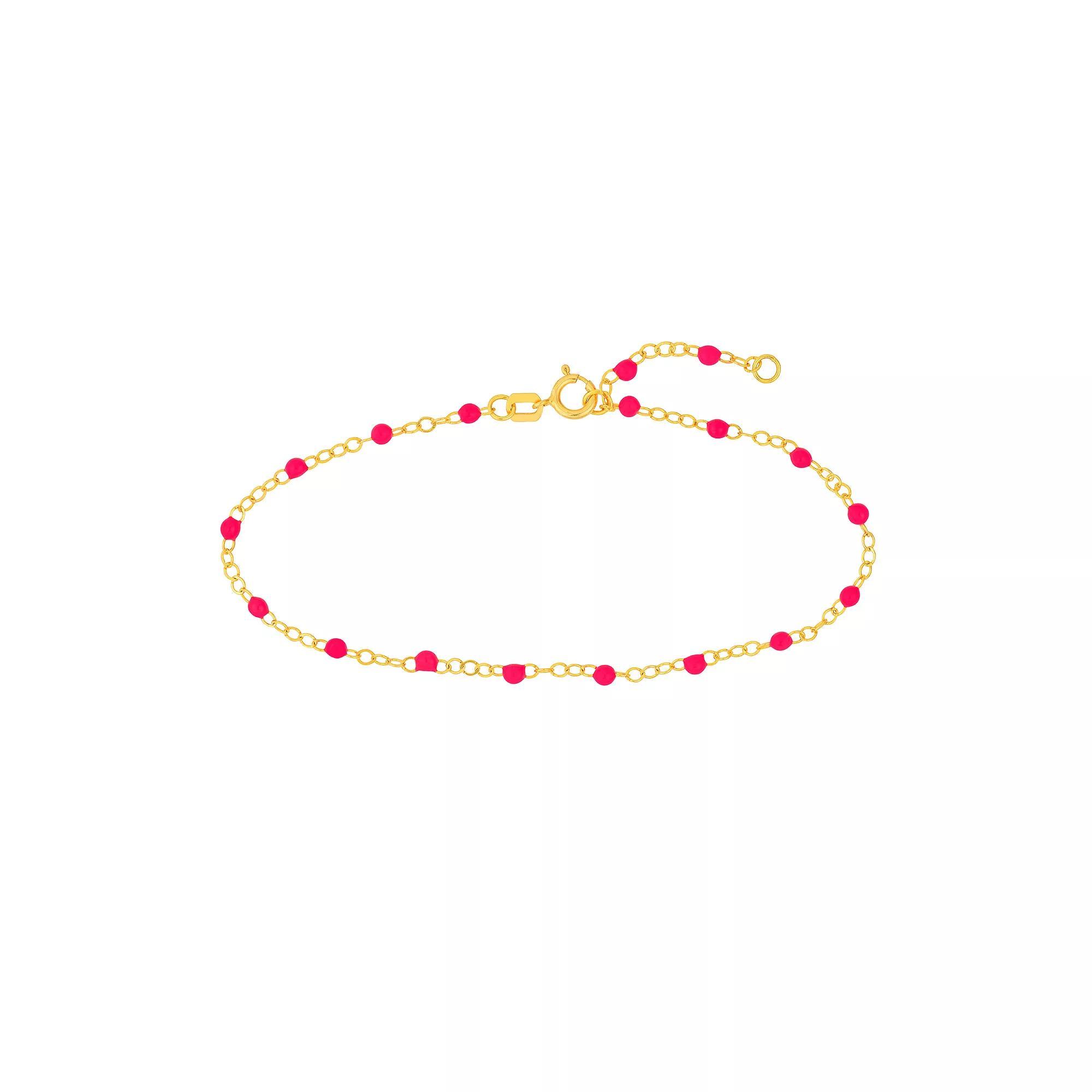 Color Romance 14k Gold Colored Enamel Bead Adjustable Bracelet, Womens Pink Product Image