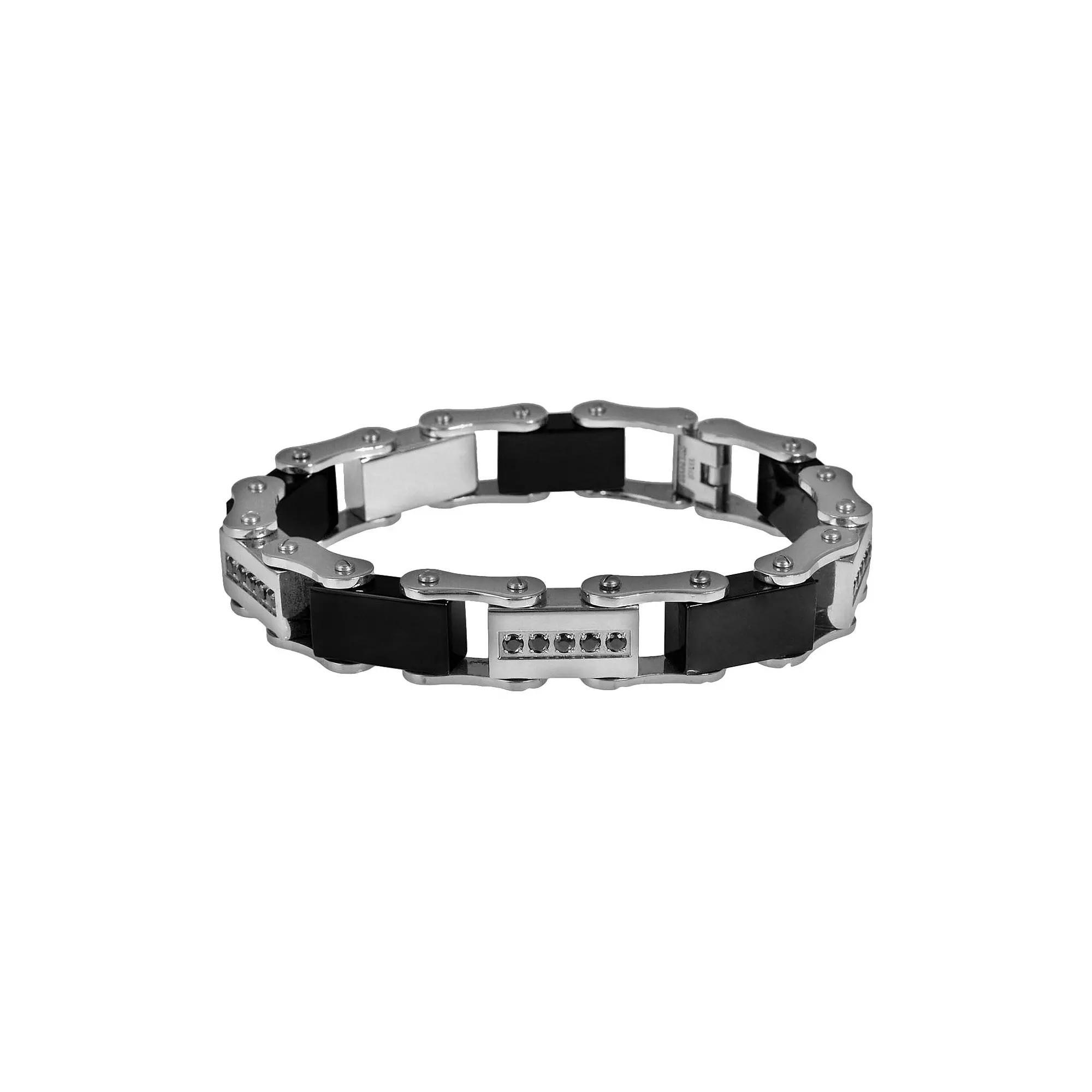 Stainless Steel and Black Immersion-Plated Stainless Steel 1/2-ct. T.W. Black Diamond Bracelet - Men, Men's, Size: 8.5" Product Image