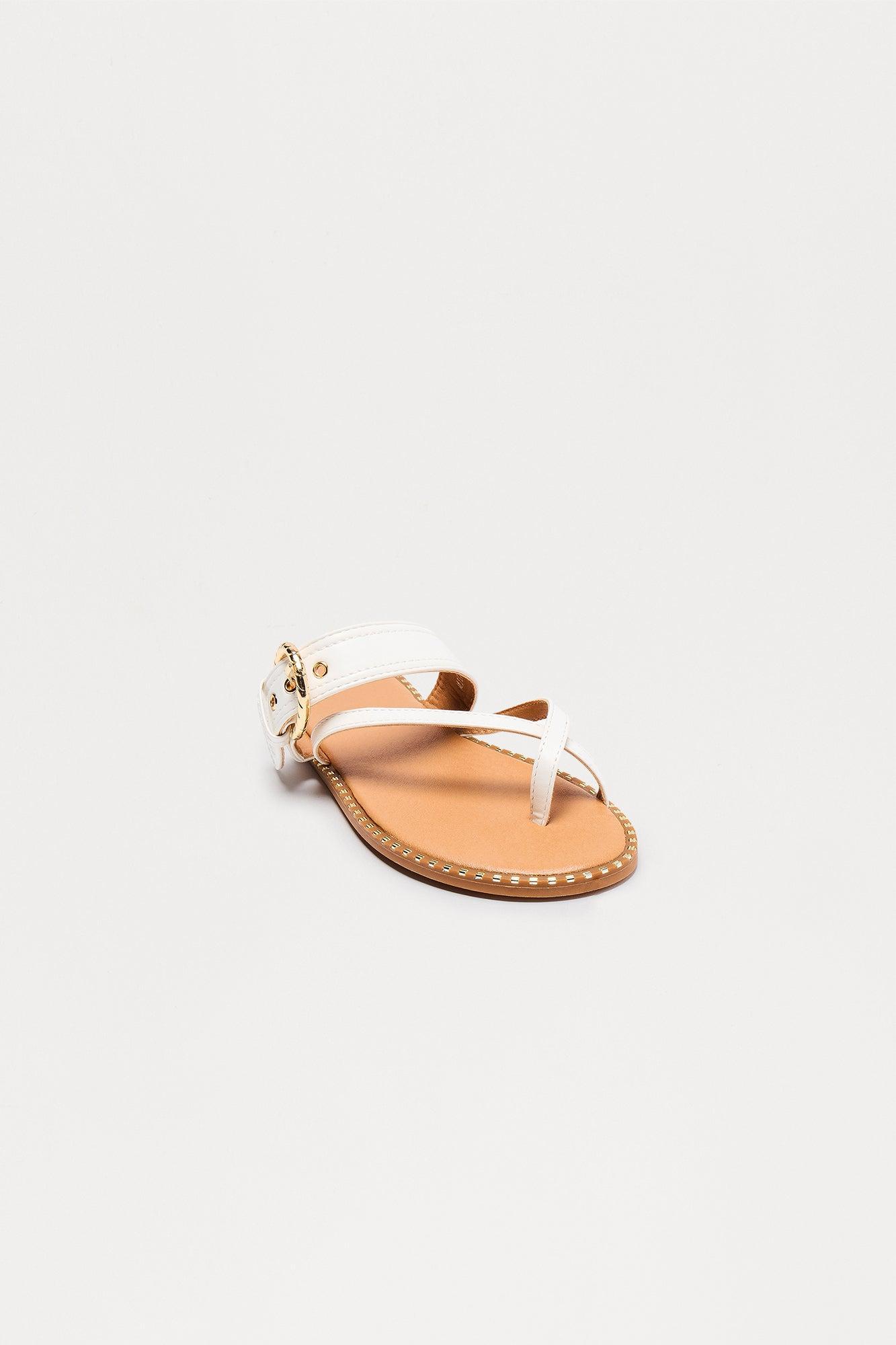 Mick Buckle Studded Flip Flops - White Product Image