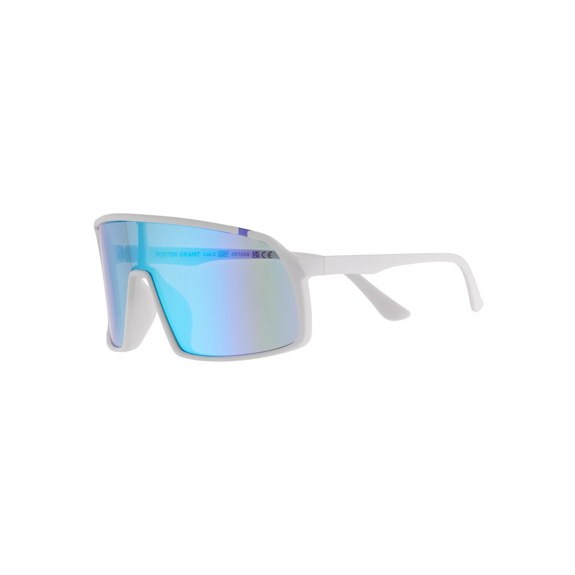 Women's Cali Blue Plastic Oversized Shield Sunglasses, White Product Image