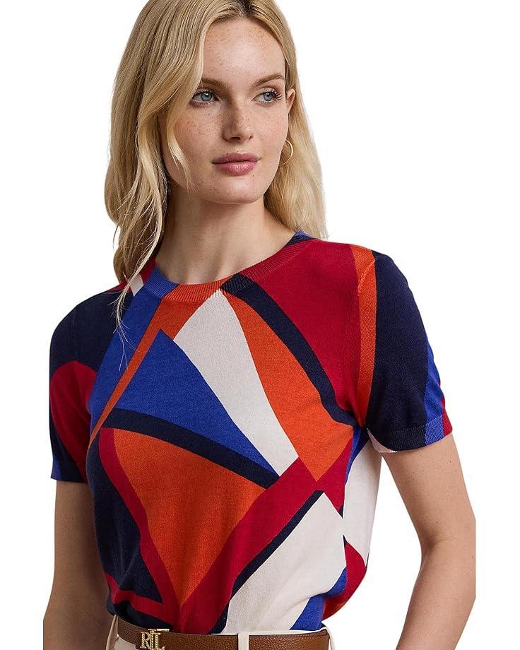 Print Cotton-Blend Short-Sleeve Sweater Product Image
