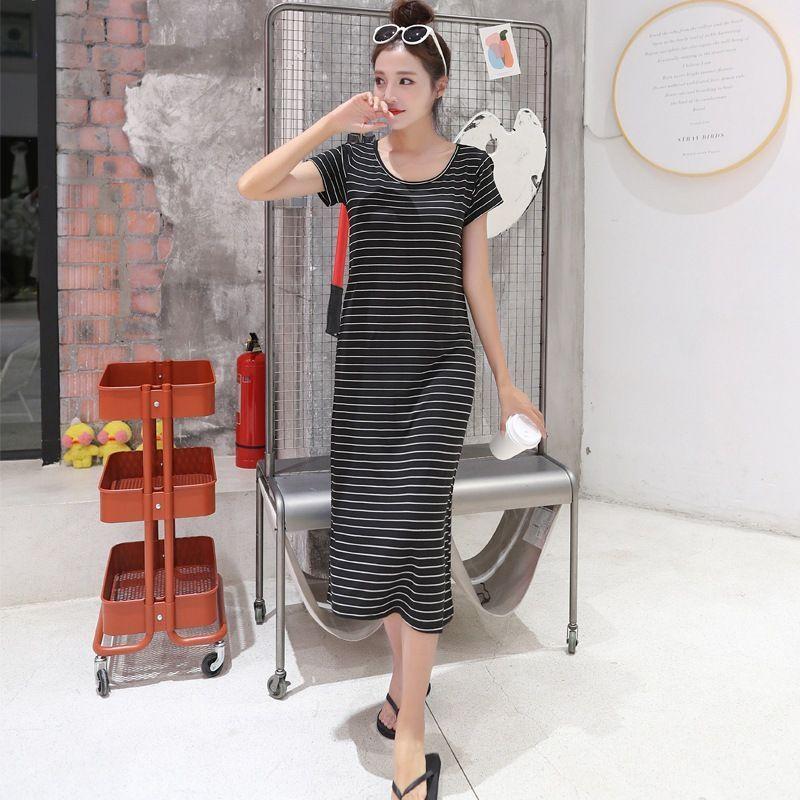 Striped Short-Sleeve T-Shirt Dress Product Image