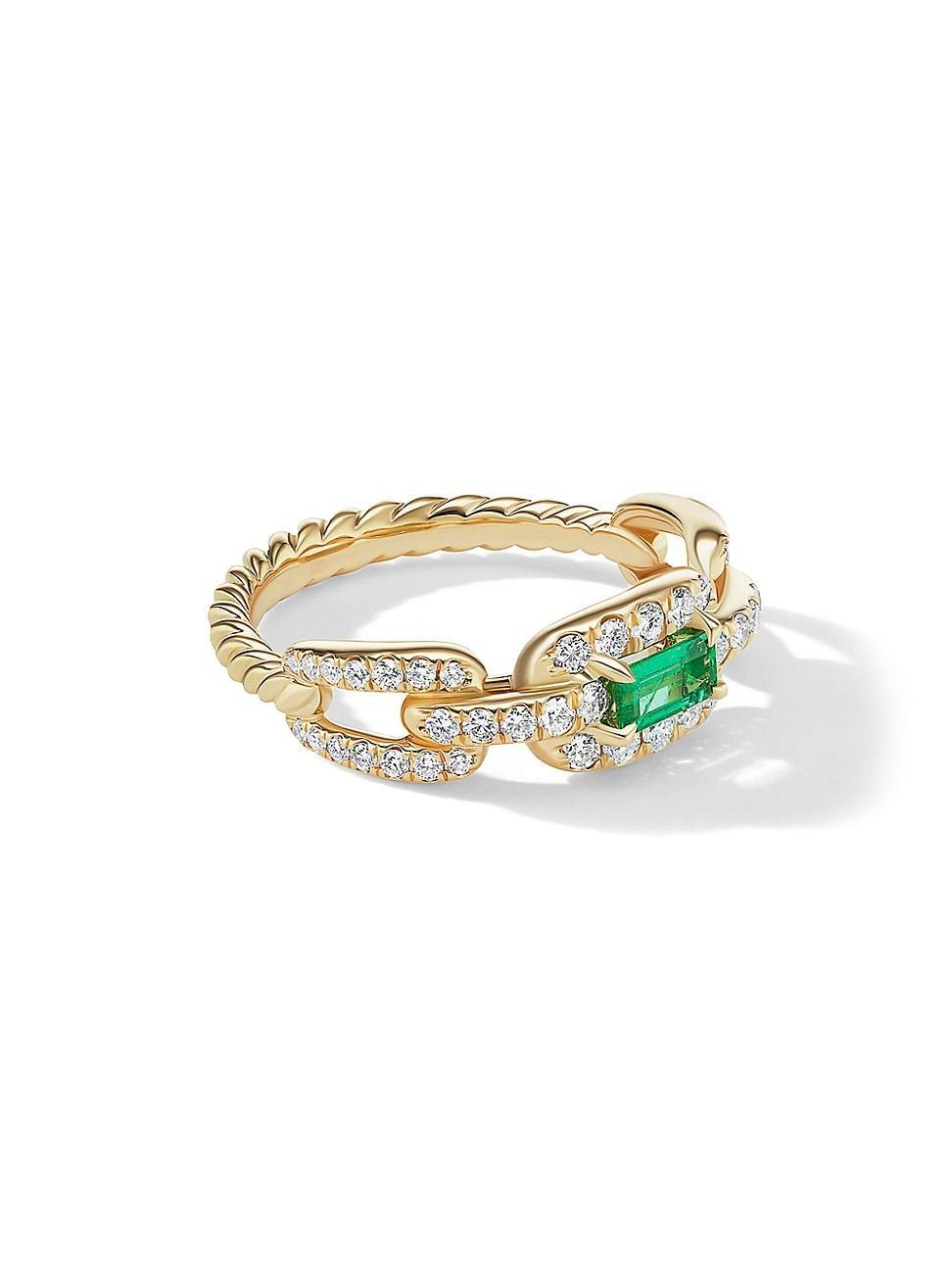 Womens Stax 18K Yellow Gold, Pave Diamonds, & Emerald Link Ring Product Image