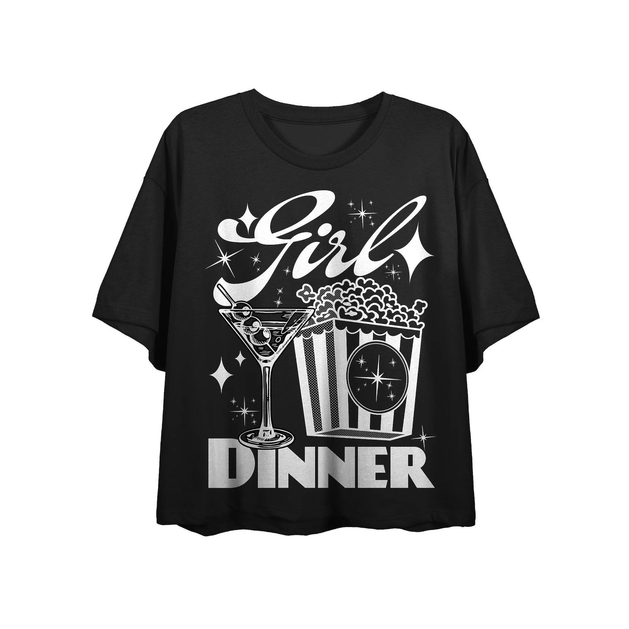 Juniors' Girl Dinner Martini & Popcorn Graphic Tee, Women's, Size: XL, Black Product Image