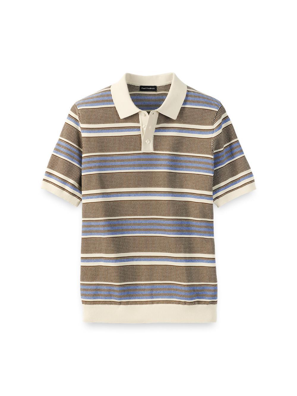 Cotton Three Button Polo - Brown/blue Product Image