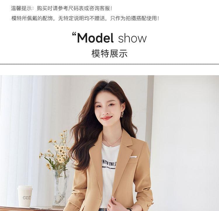 Notch Lapel Plain Single-Button Blazer Product Image