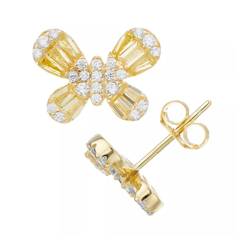 14k Gold Over Silver Cubic Zirconia Cluster Butterfly Stud Earrings, Womens, Gold Tone Product Image