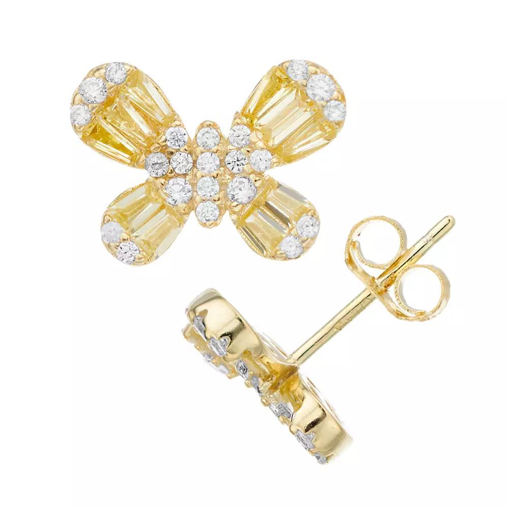 14k Gold Over Silver Cubic Zirconia Cluster Butterfly Stud Earrings, Womens, Gold Tone Product Image