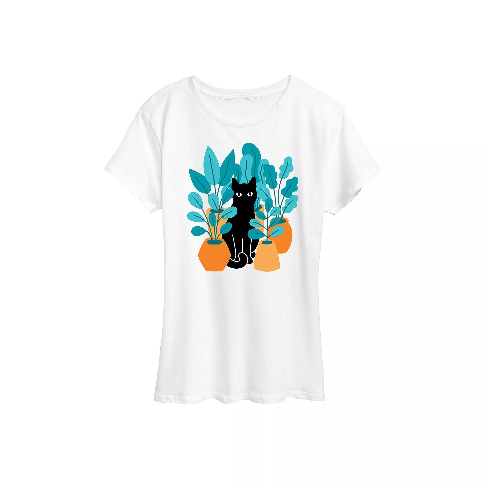 Womens Black Cat Plants Graphic Tee Product Image