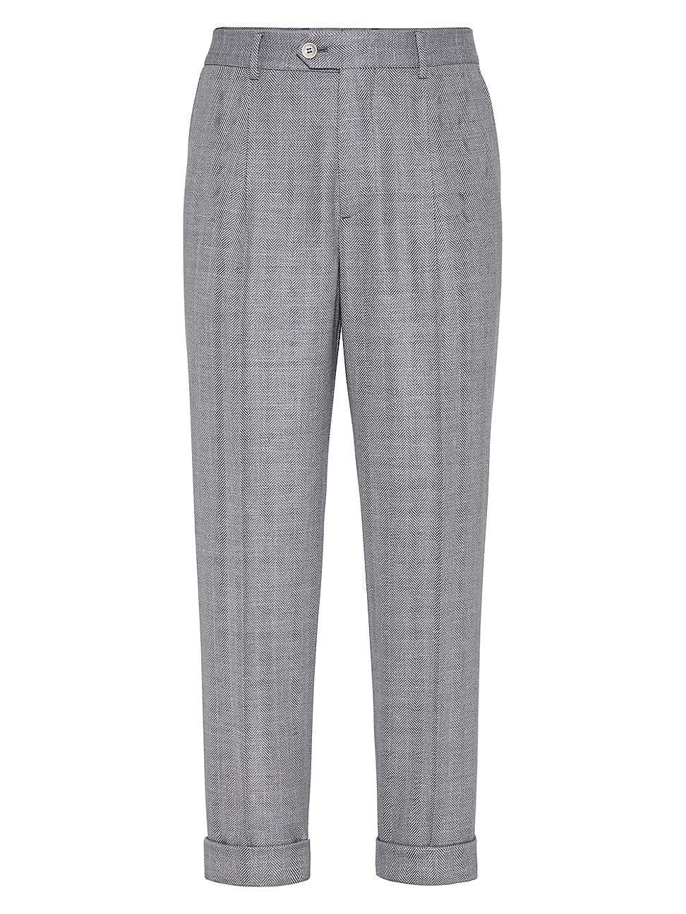 Mens Comfort Wool, Silk and Linen Chevron Leisure Fit Trousers Product Image