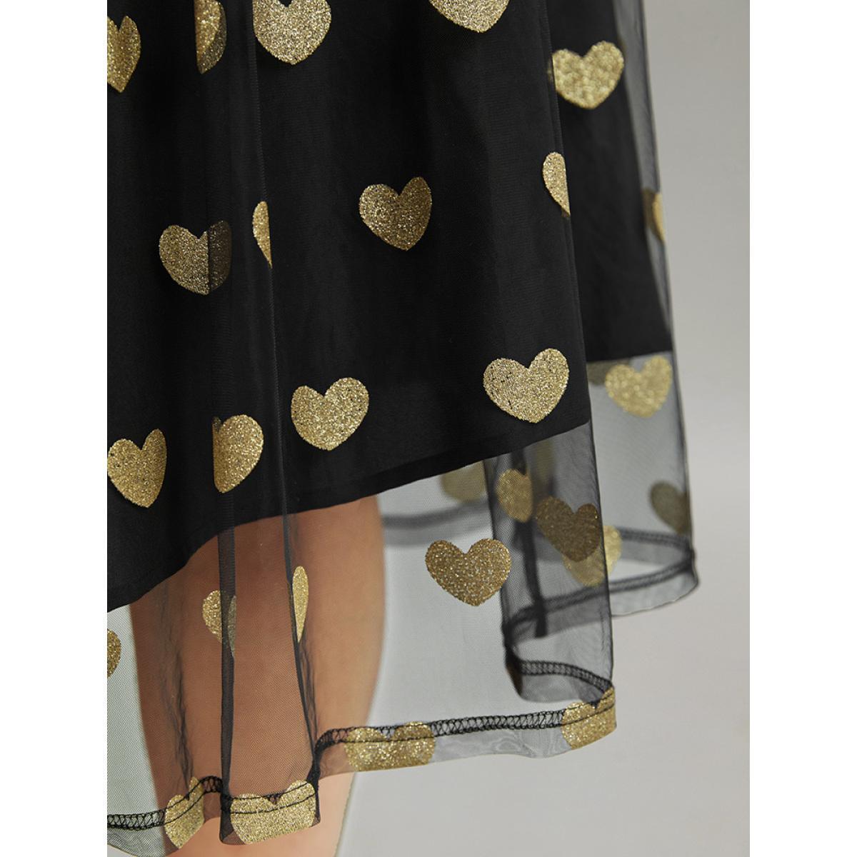 Plus Size Heart Print Rib Knit Button Detail Off Shoulder Dress Black Women Elegant Printed One-shoulder neck Long Sleeve Curvy Midi Dress BloomChic 12/L Product Image