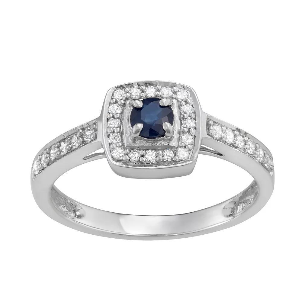 14k White Gold 1/3 Carat T.W. Diamond & Gemstone Halo Engagement Ring, Women's, Size: 5, Blue Blue Product Image