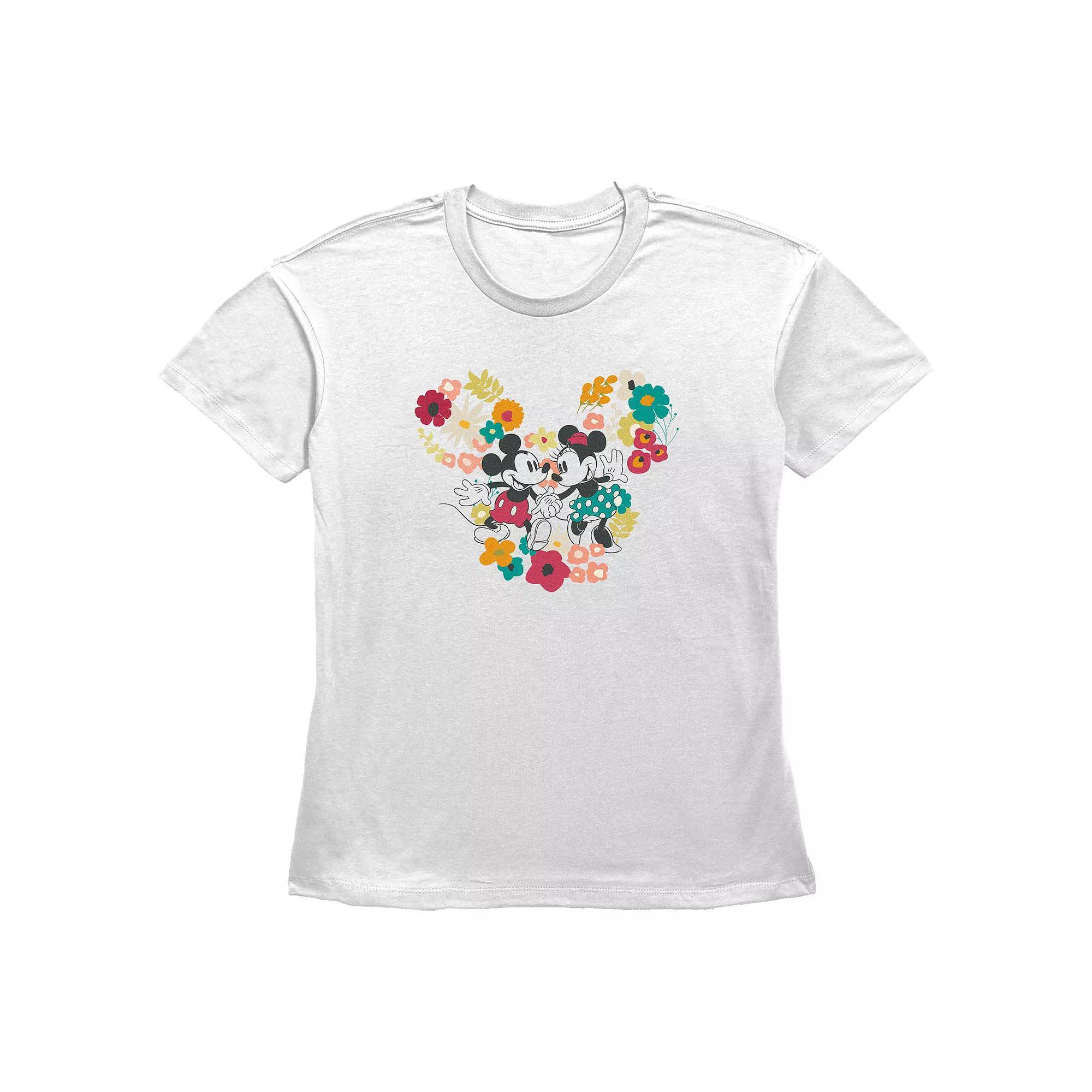 Disney's Mickey Mouse And Minnie Mouse Floral Pair Women's Graphic Tee, Size: XL, White Product Image