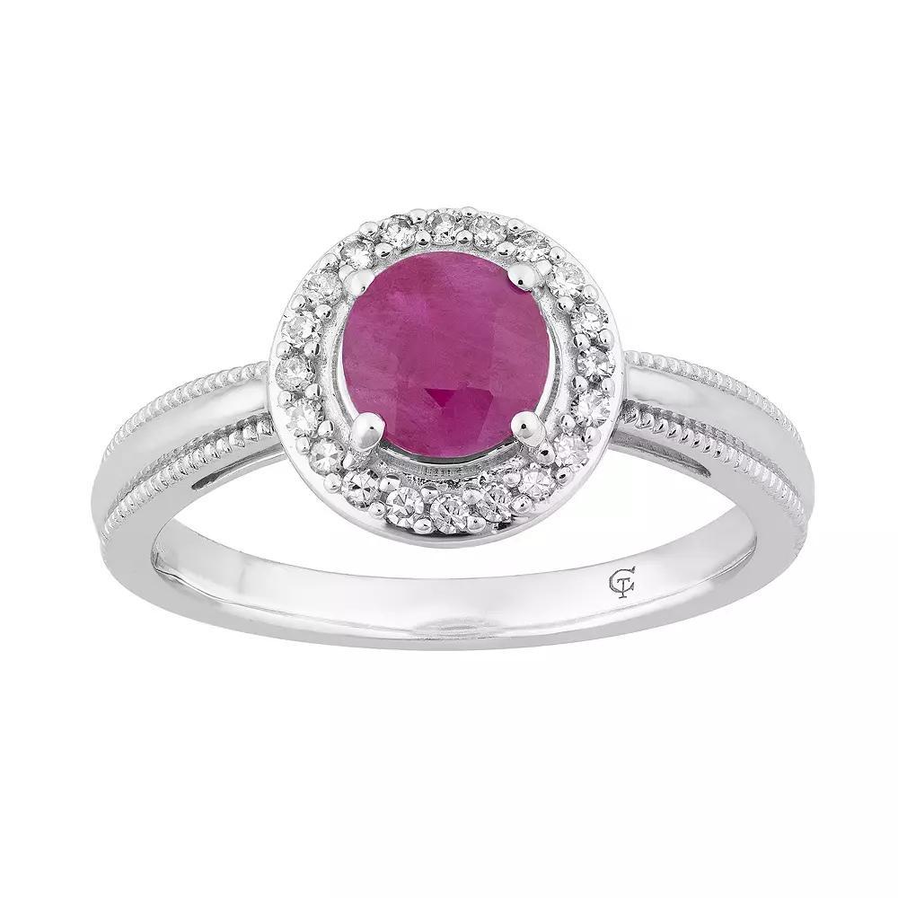 10k White Gold Ruby & 1/8 Carat T.W. Diamond Halo Ring, Women's, 10k Whgold Product Image