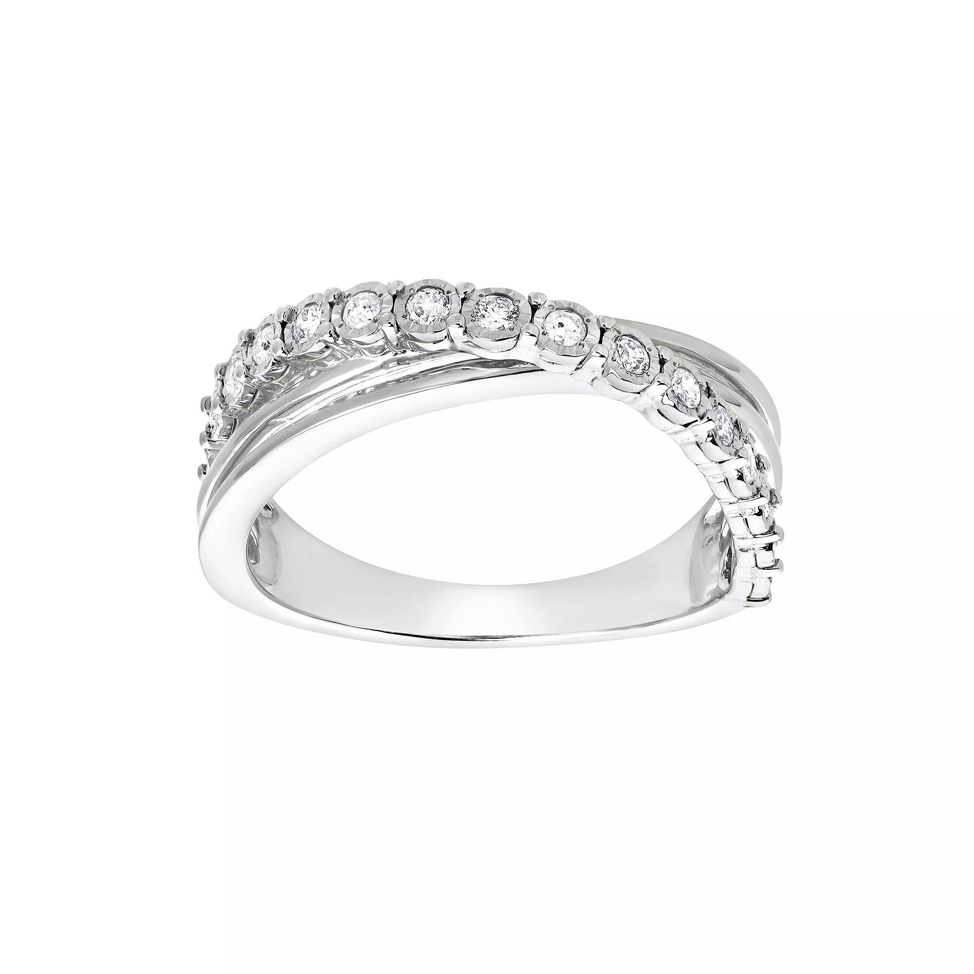 Diamond Brilliance Sterling Silver 1/4 Carat T.W. Lab-Created Diamond Pave Cross Band Ring, Women's, Size: 6, Silver Tone Product Image