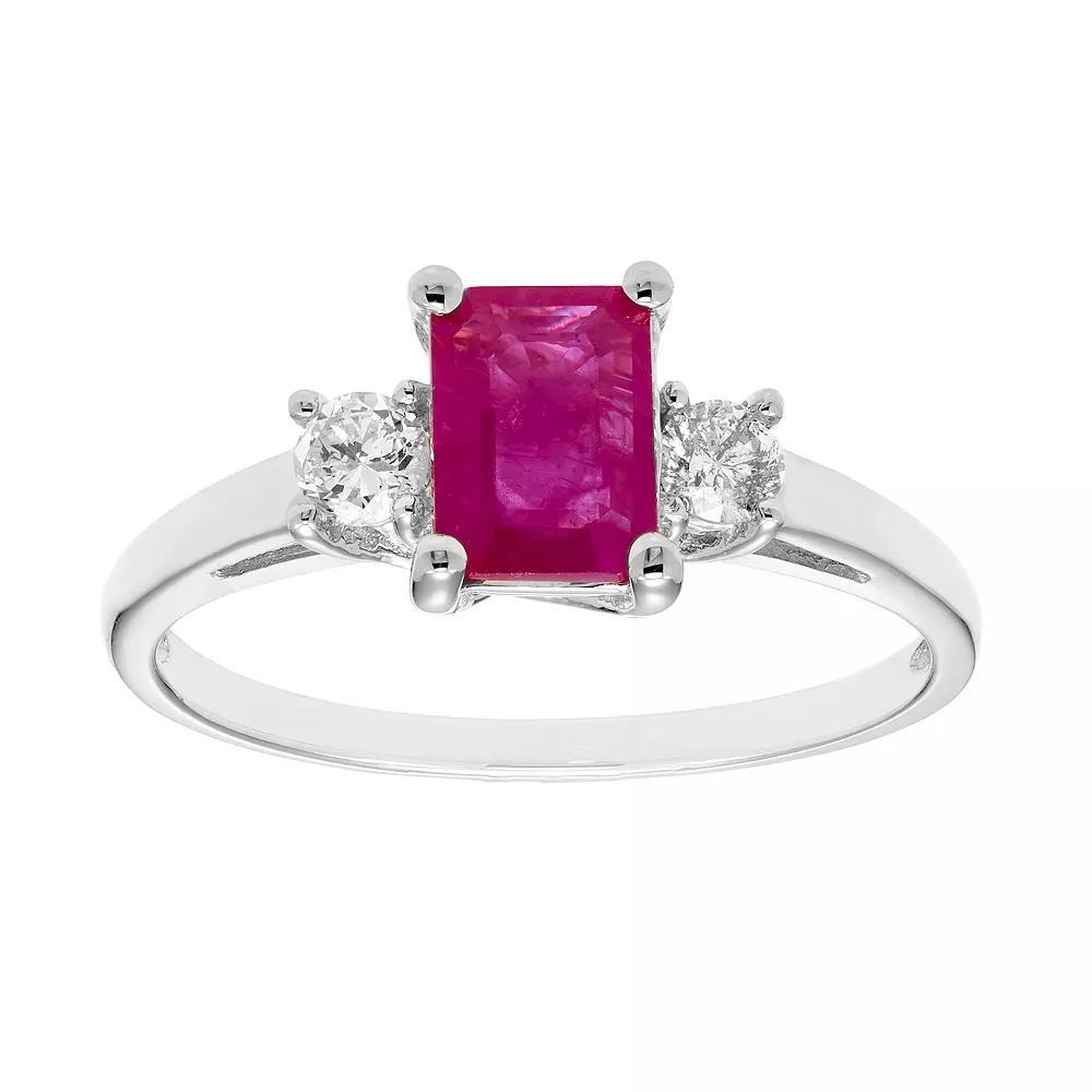 The Regal Collection 14k Gold Ruby & 1/5 Carat T.W. IGL Certified Diamond 3-Stone Ring, Women's, Size: 7, Pink Product Image
