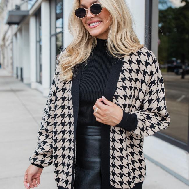 Trying Your Best Tan Houndstooth Cardigan SALE Product Image