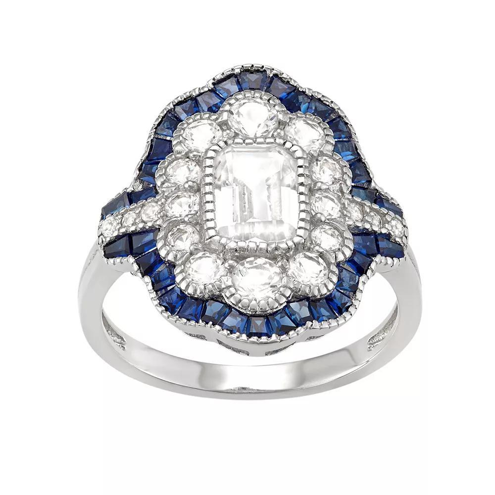 Sterling Silver Lab-Created White & Blue Sapphire Scalloped Ring, Women's, Size: 6 Product Image