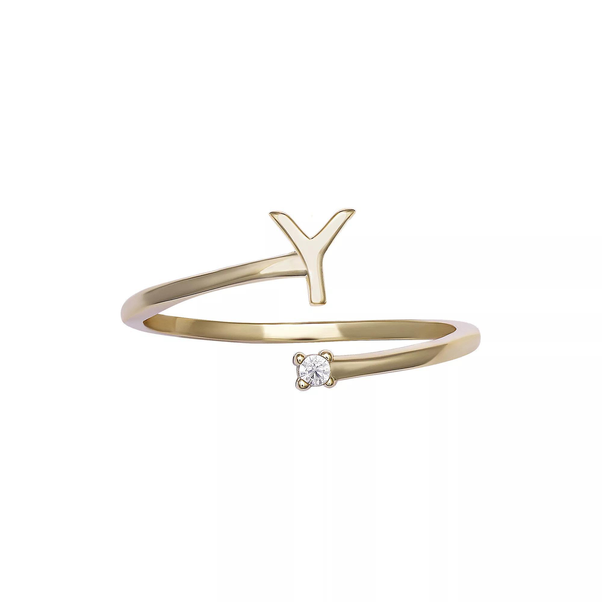 PRIMROSE Sterling Silver Cubic Zirconia Initial Bypass Band Ring, Womens Gold Tone K Product Image