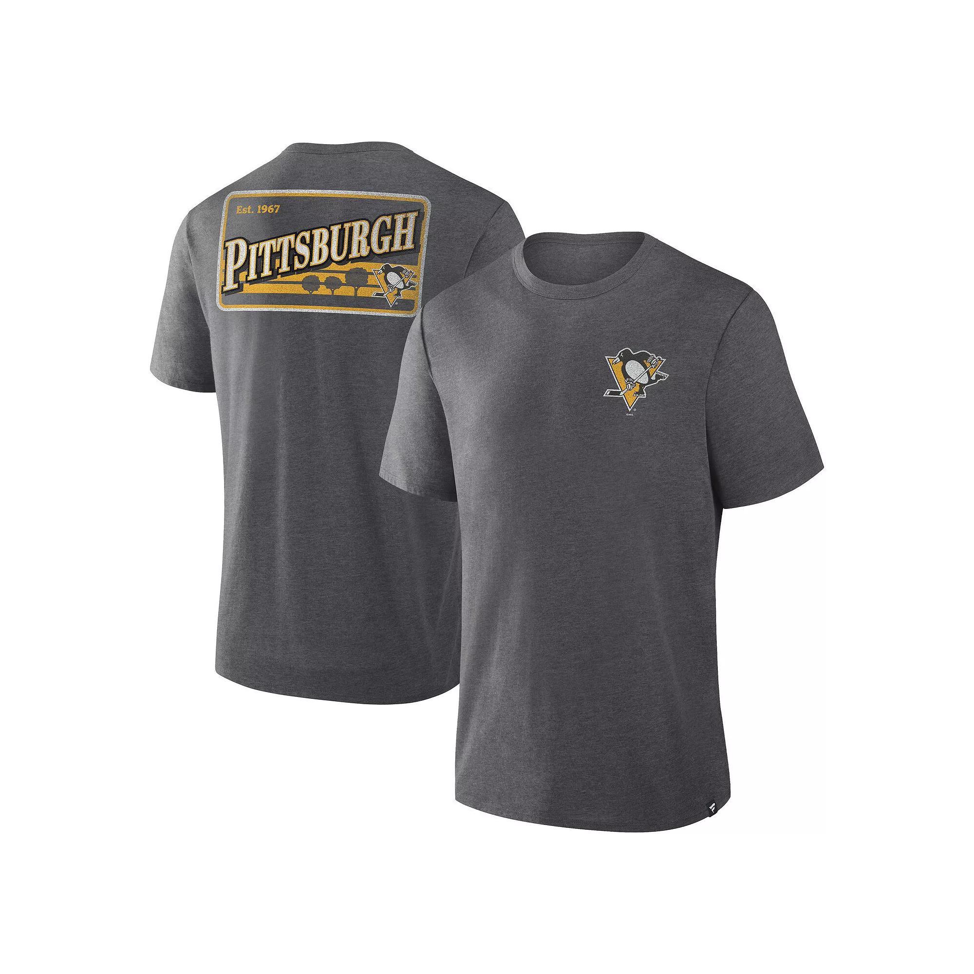 Men's Fanatics Heather Charcoal Pittsburgh Penguins Fan Lanes Tri-Blend T-Shirt, Size: 3XL Product Image