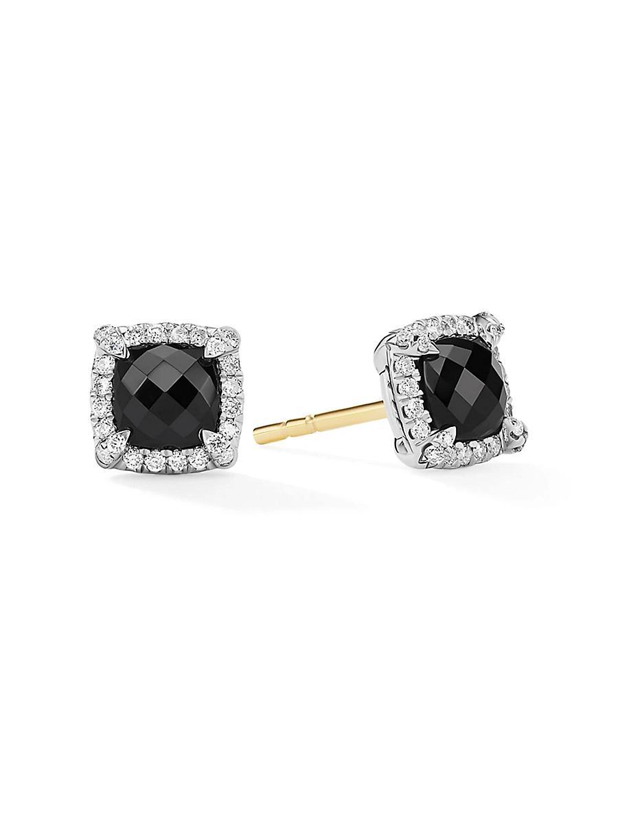 5mm Chatelaine Pav Bezel Stud Earrings with Gemstone and Diamonds in Silver Product Image