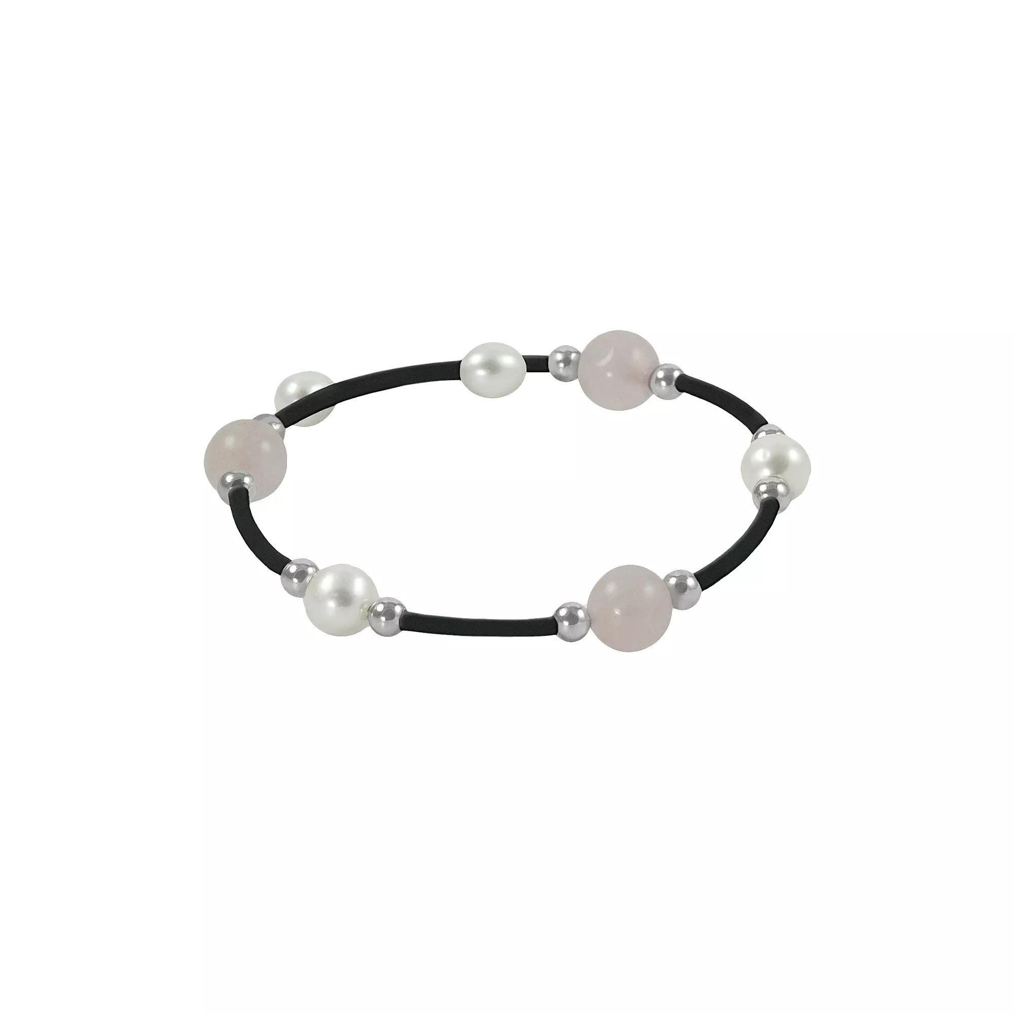 Sterling Silver Freshwater Cultured Pearl and Rose Quartz Stretch Bracelet, Womens, Freshwater White Product Image