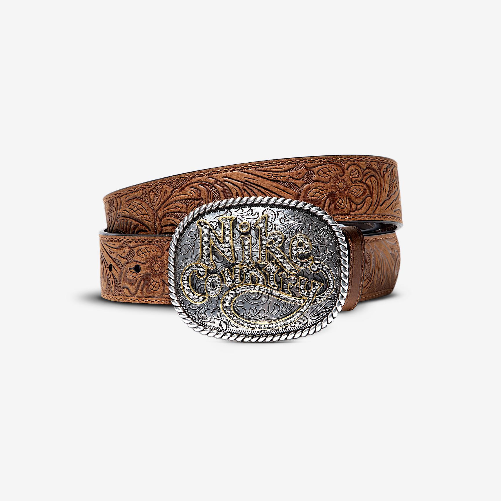 Nike Country Men's Rhinestone Plaque Buckle Embossed Leather Belt Product Image
