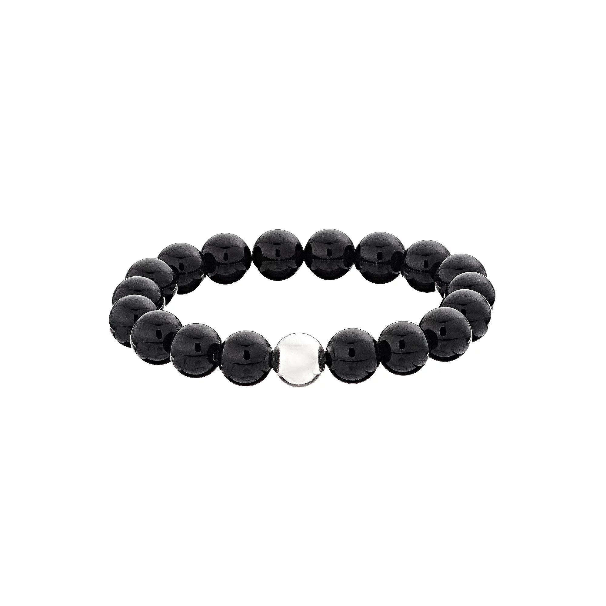 Aleure Precioso Sterling Silver 10 mm Bead Station Stretch Bracelet, Womens Sterling Black Product Image