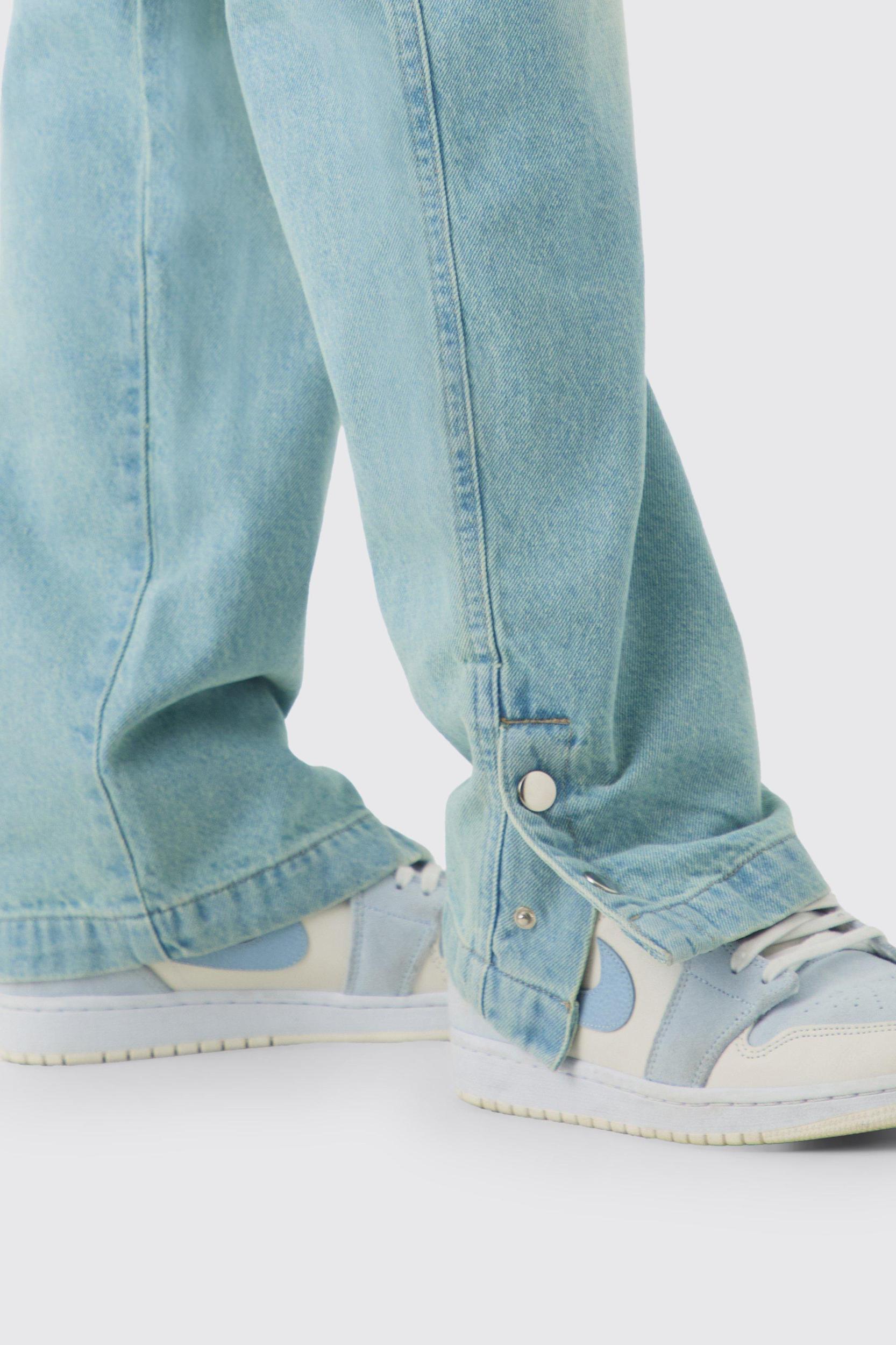 Relaxed Rigid Popper Hem Cargo Washed Jeans | boohooMAN USA Product Image