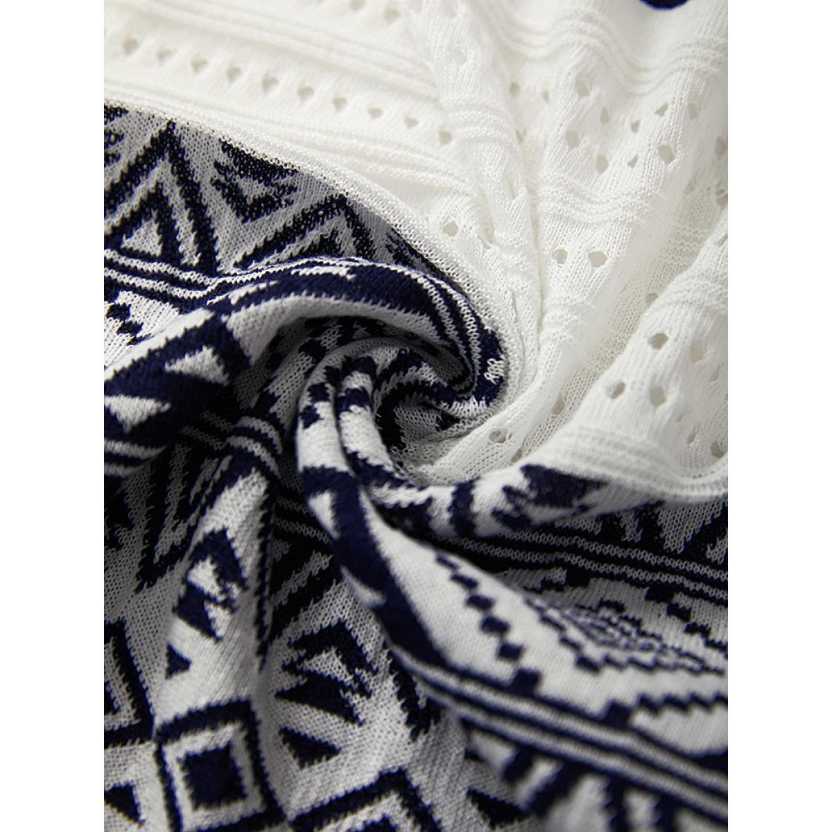 Plus Size Bandana Print Geo Eyelet Ties Front Cardigan WhiteSmoke Women Casual Loose Long Sleeve Everyday Cardigans BloomChic 28/5X Product Image