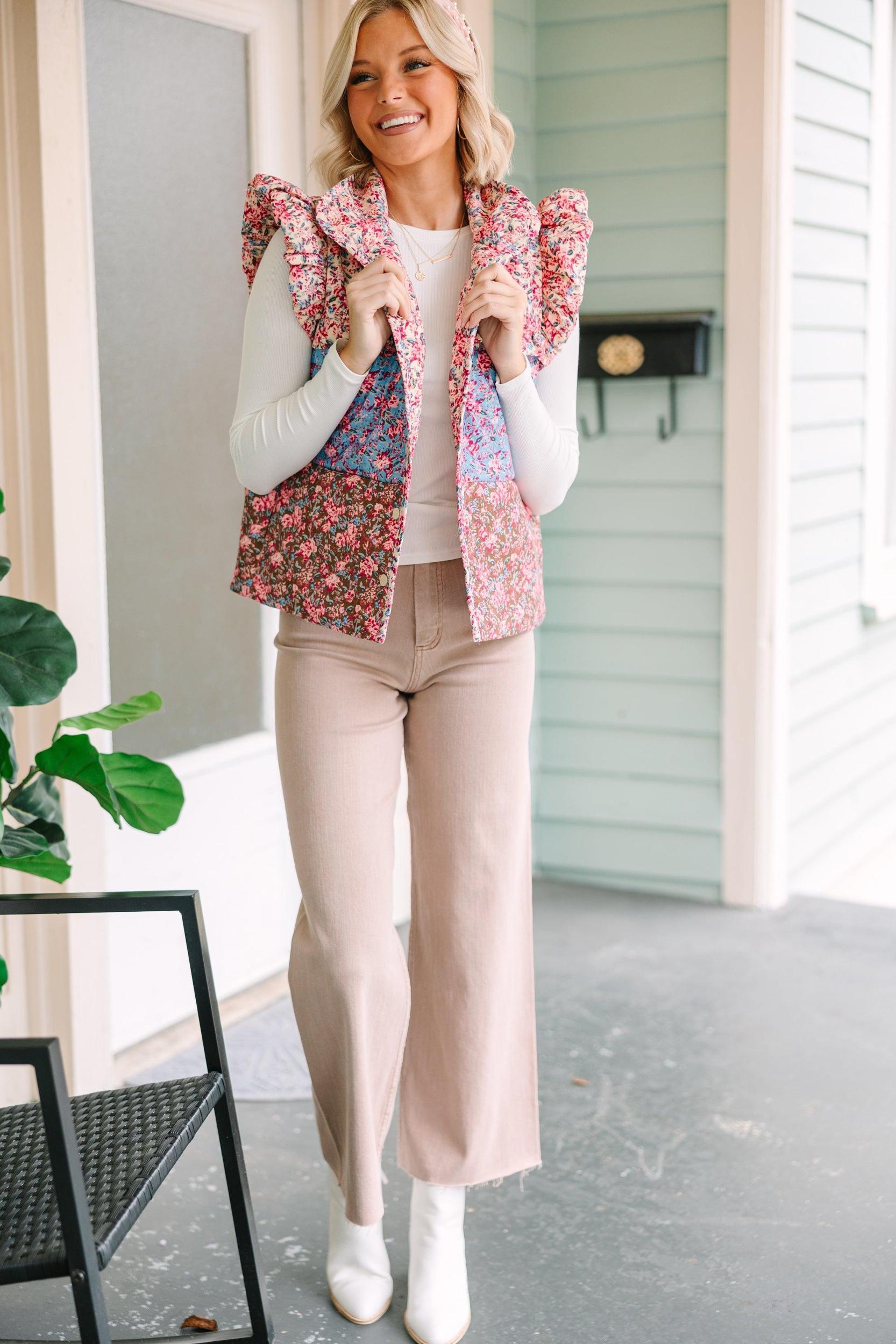 Wide Range Pink Ditsy Floral Vest Female Product Image