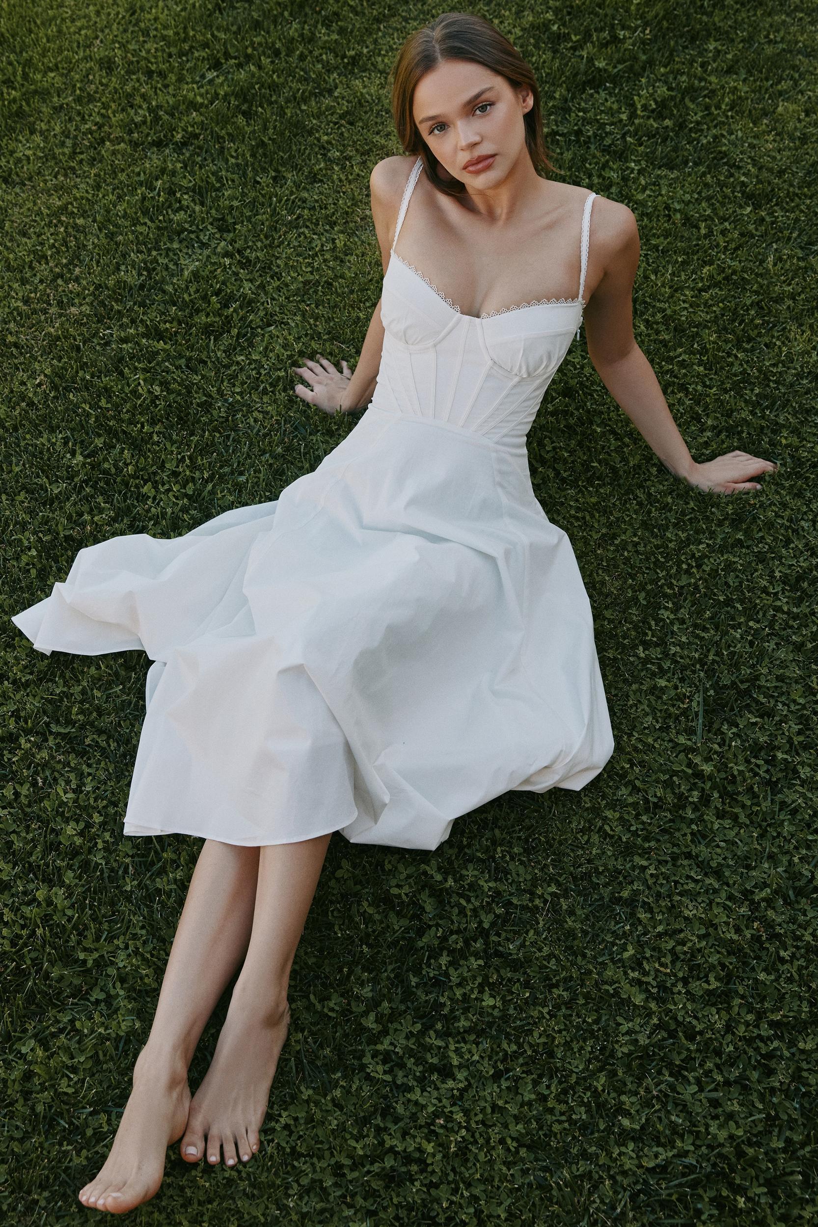 Steffani  white stretch cotton midi sundress Product Image