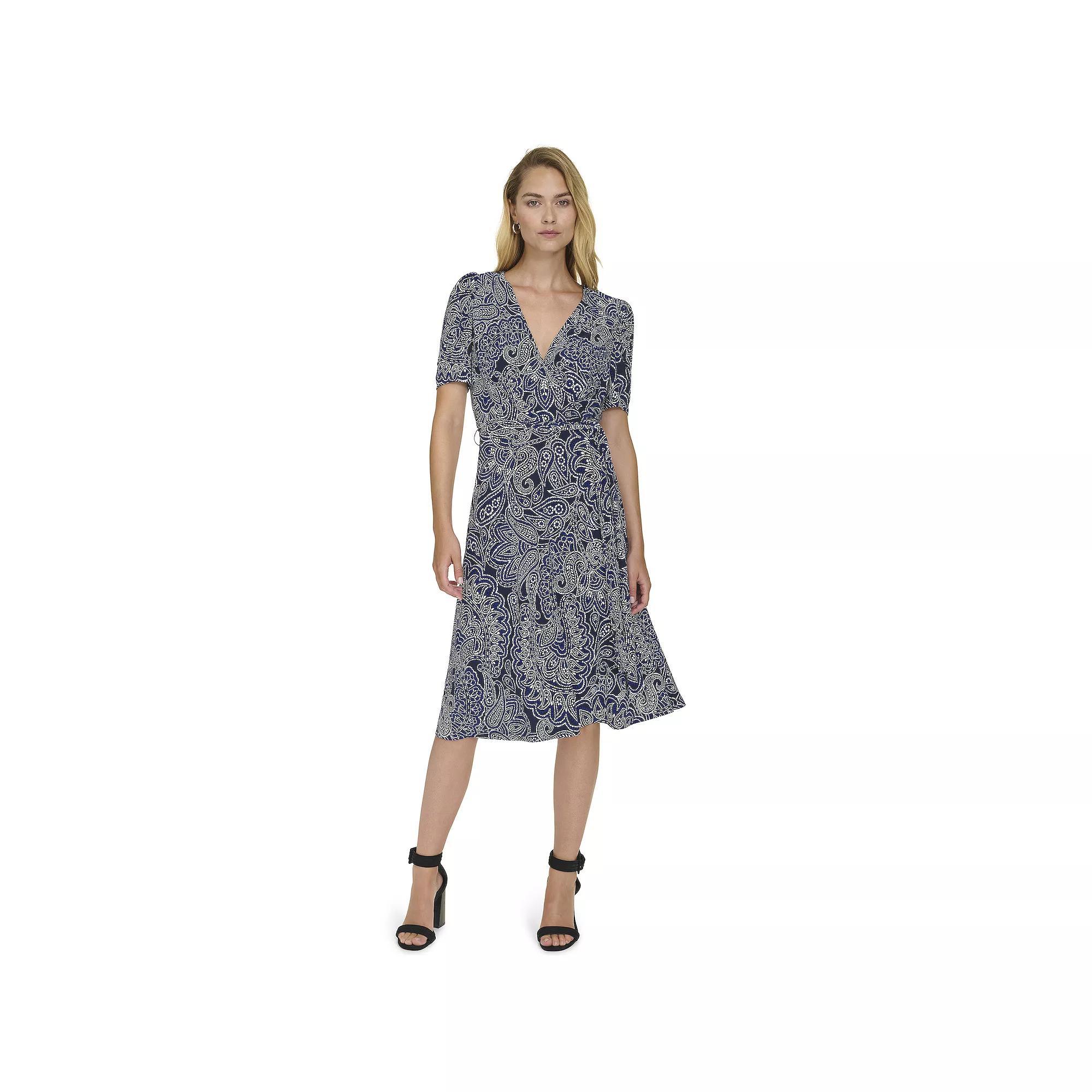 Women's Harper Rose Short Sleeve Surplice V-Neck Dress, Size: 4, Blue Paisley Product Image