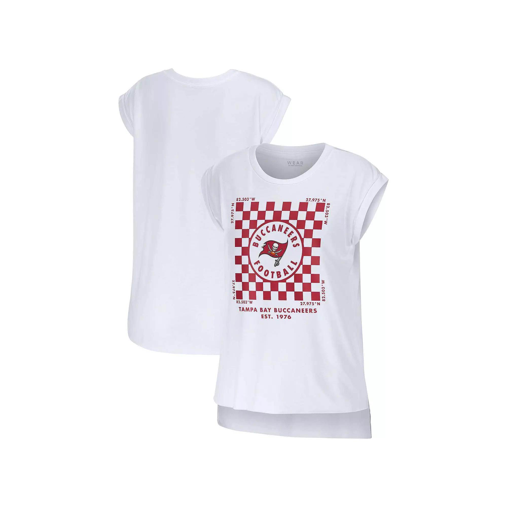 Women's WEAR by Erin Andrews White Tampa Bay Buccaneers Checker Muscle Tank Top, Size: XL Product Image