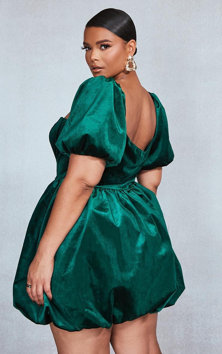 Plus Emerald Green Velvet Puffball Dress Product Image