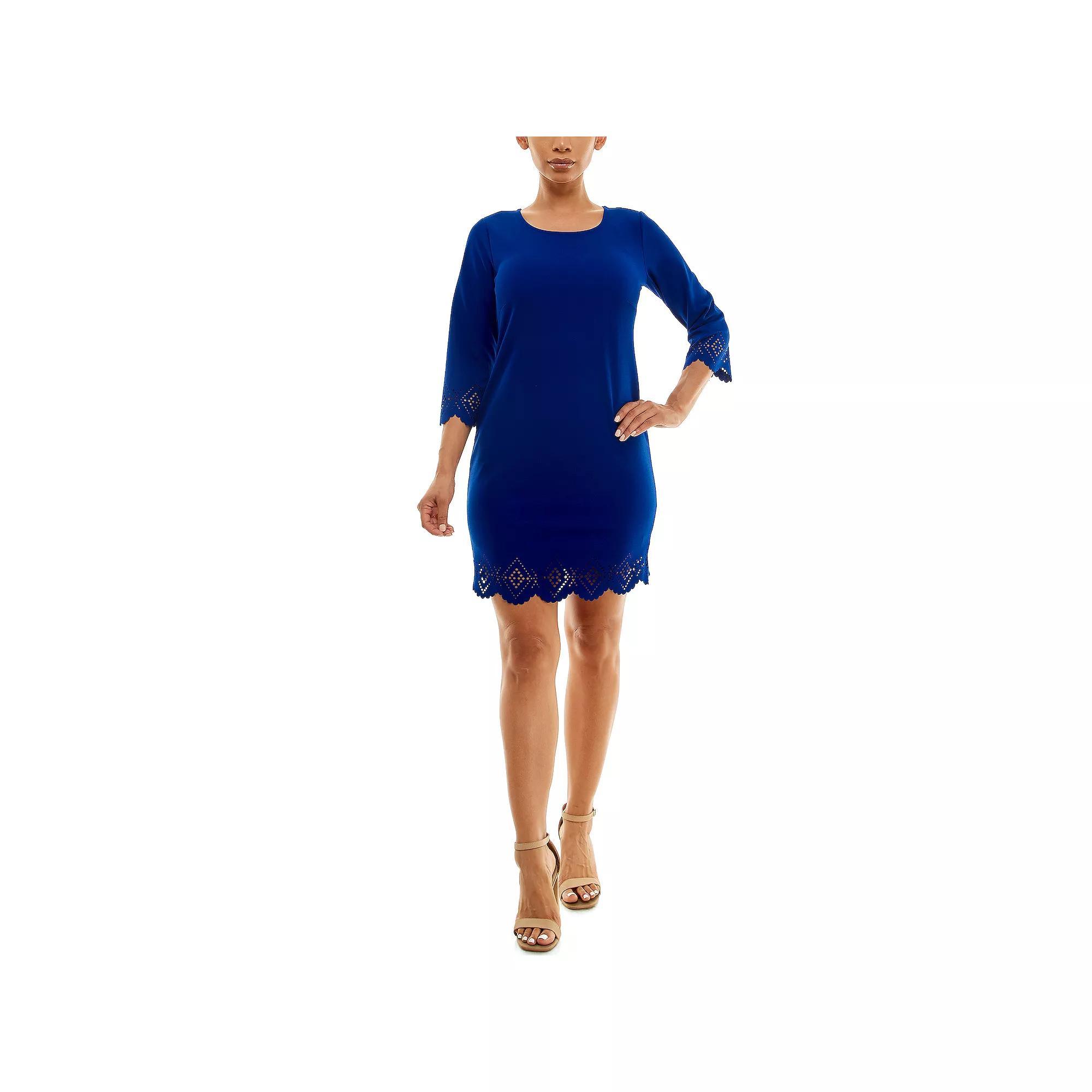 Women's Nina Leonard Laser Cut Dress, Size: XL, Deep Blue Product Image