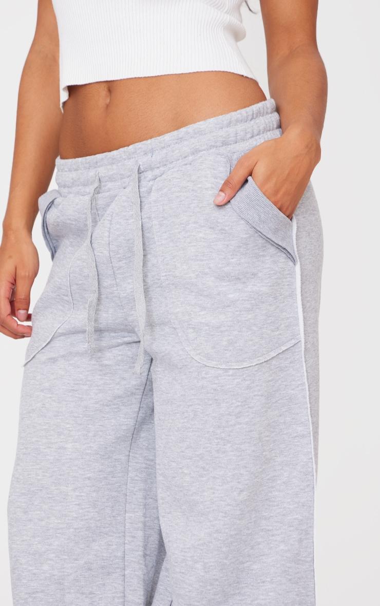 Grey Marl Exposed Seam Detail Wide Leg Sweatpants Product Image
