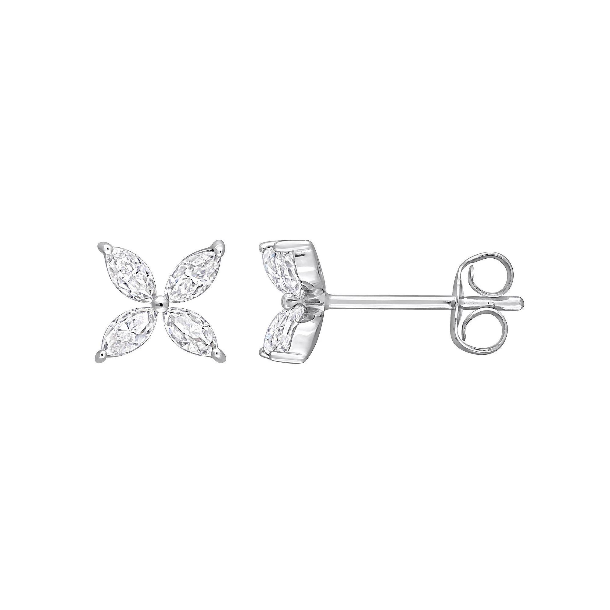 Stella Grace 10k White Gold Lab-Created Moissanite Floral Stud Earrings, Womens, 10k Whgold Product Image