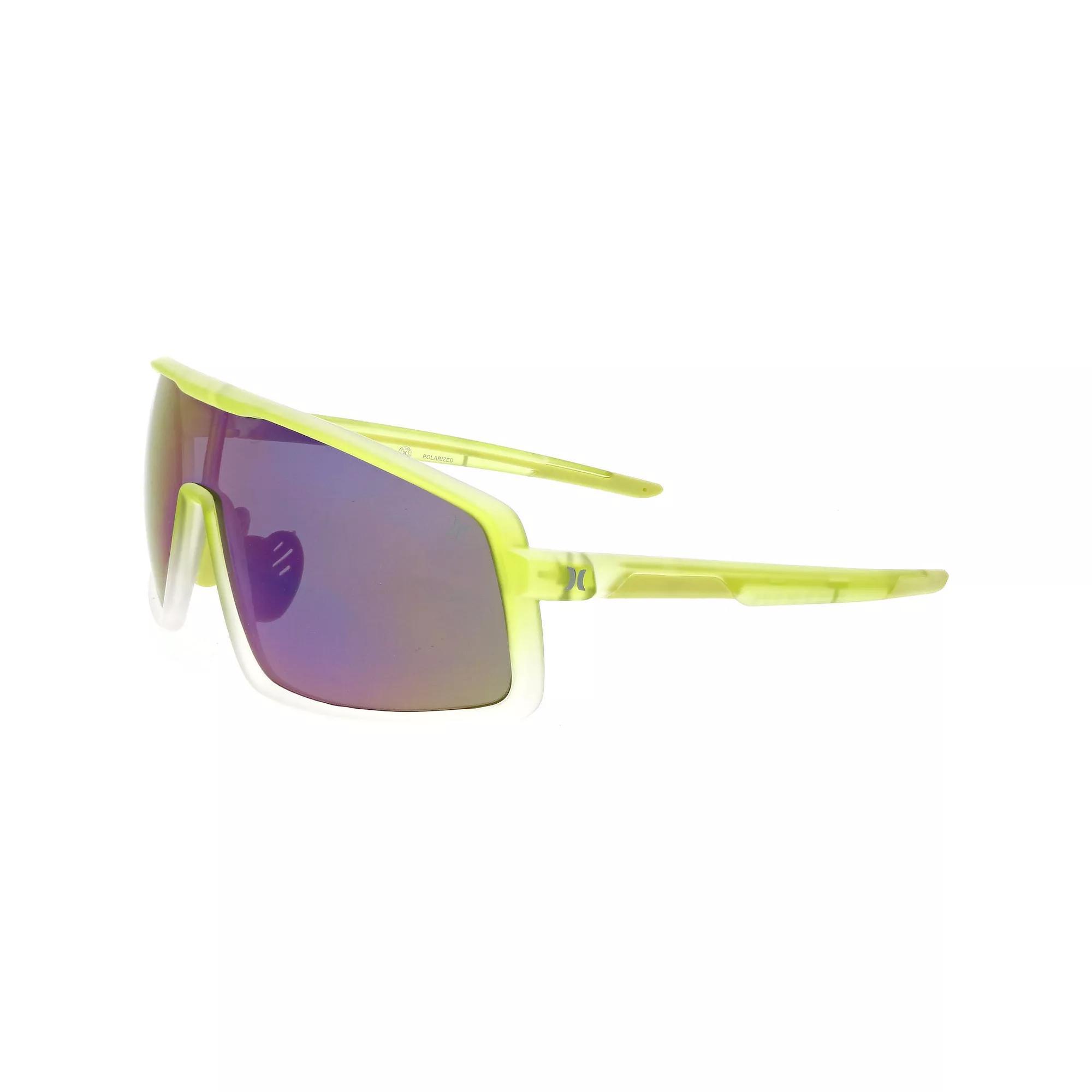 Men's Hurley 51mm Wrapped Shield Polarized Sunglasses, Lime Green Product Image