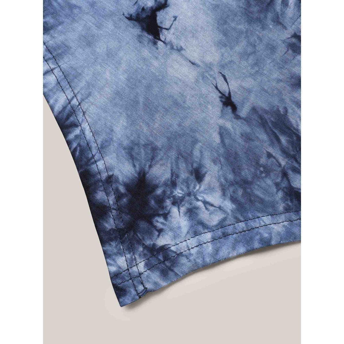 Plus Size Tie-Dye Stretchy Asymmetrical Hem T-Shirt Indigo Women Casual Asymmetrical V-neck Loose Everyday T-shirts BloomChic 28/5X Product Image