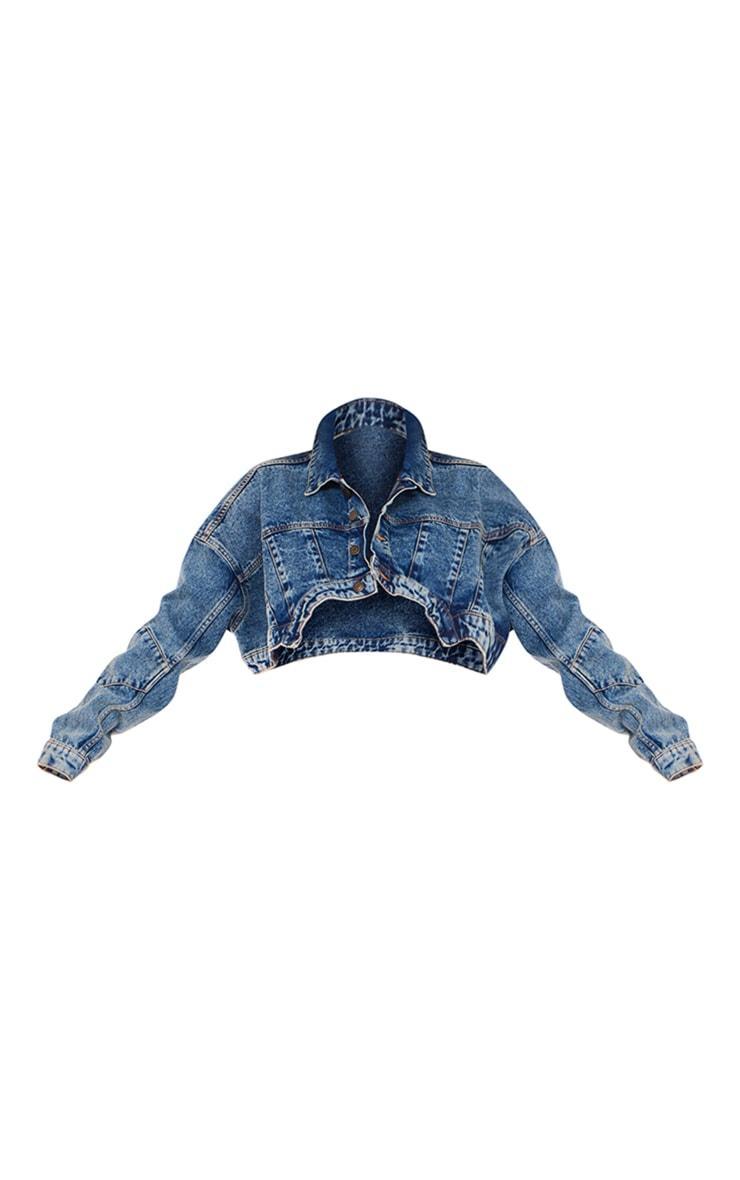 Vintage Wash Washed Curved Hem Denim Jacket Product Image