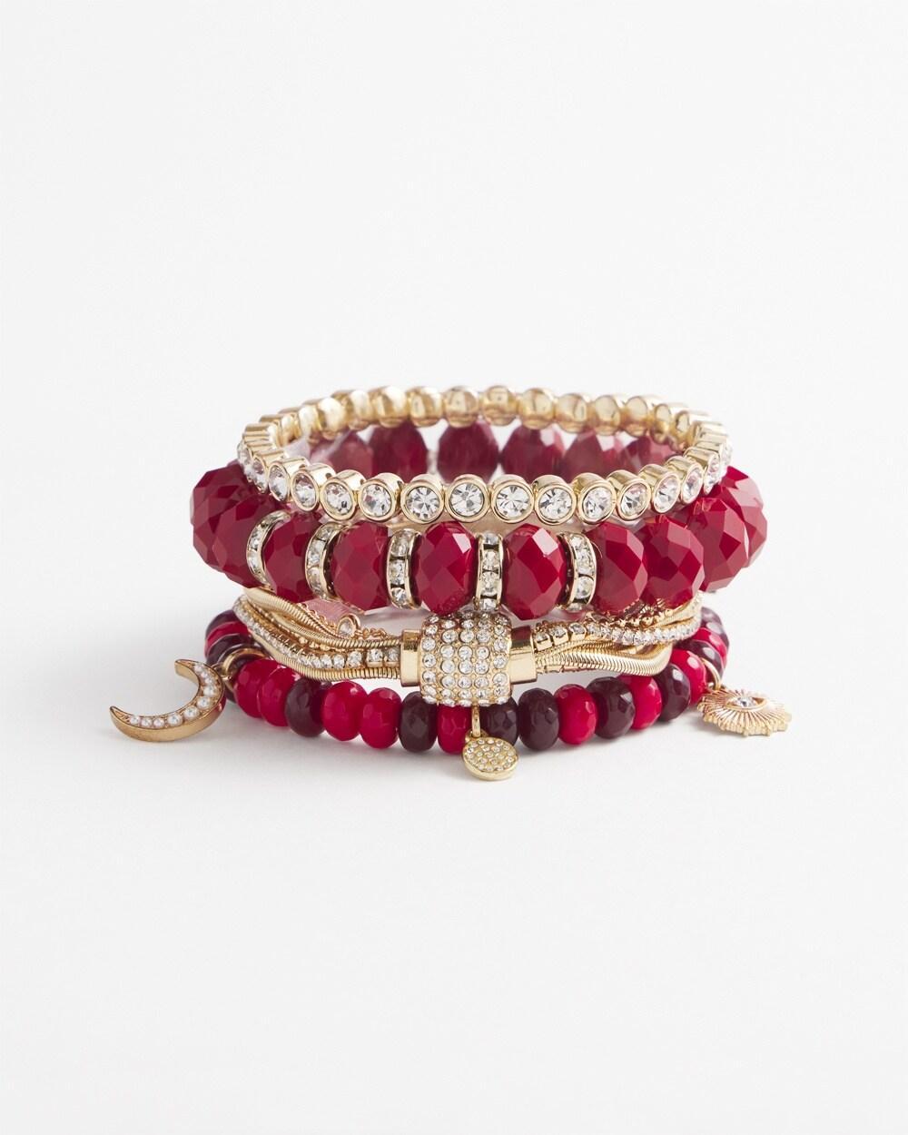 Red Beaded Charm Stretch Bracelet Product Image