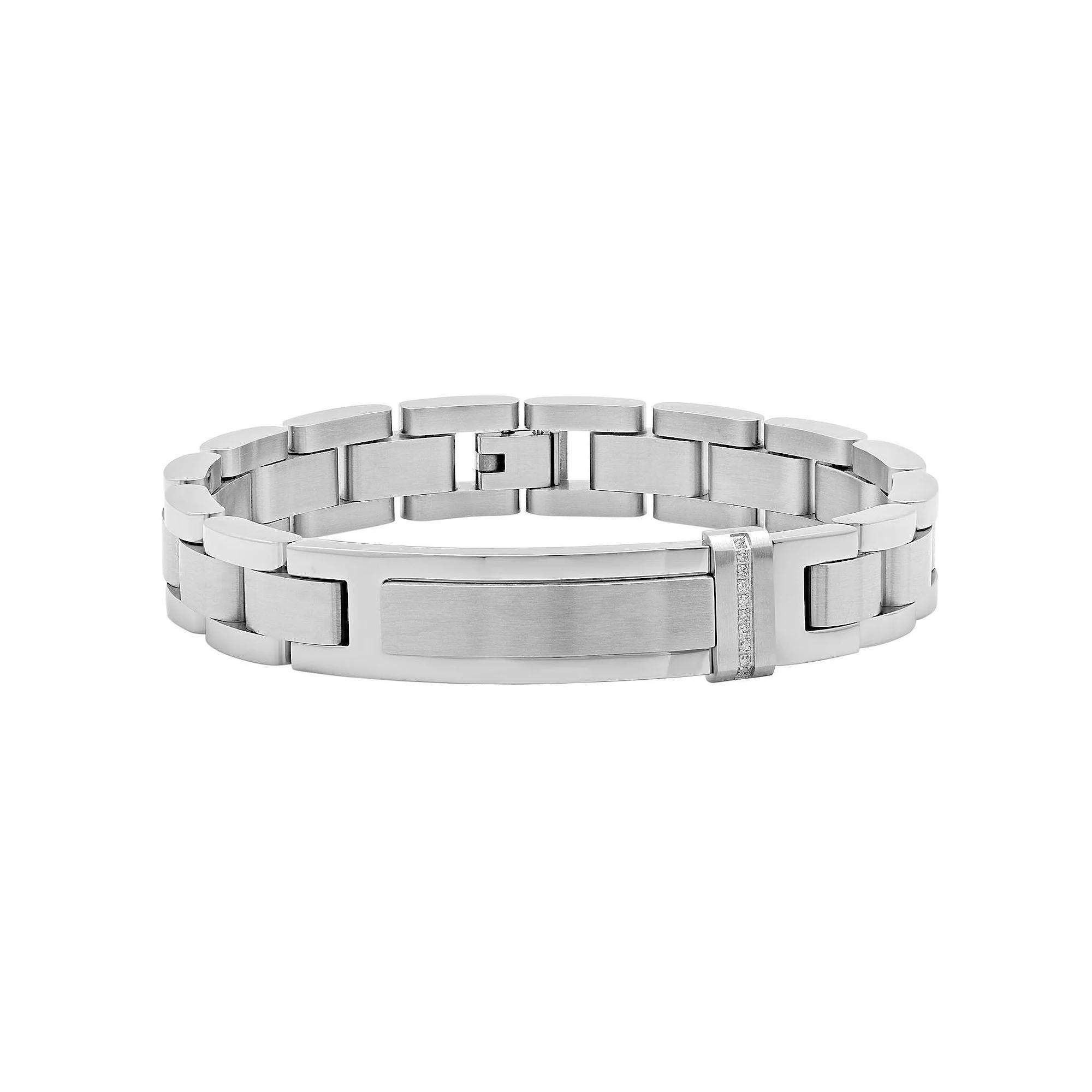 Men's Jewelry Nation Stainless Steel Diamond Accent ID Bracelet, Size: 8" Product Image